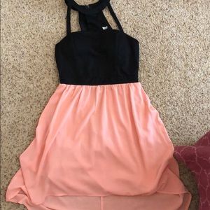 high low black orange dress